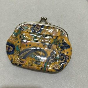 Oil cloth Paisley yellow kiss coin purse